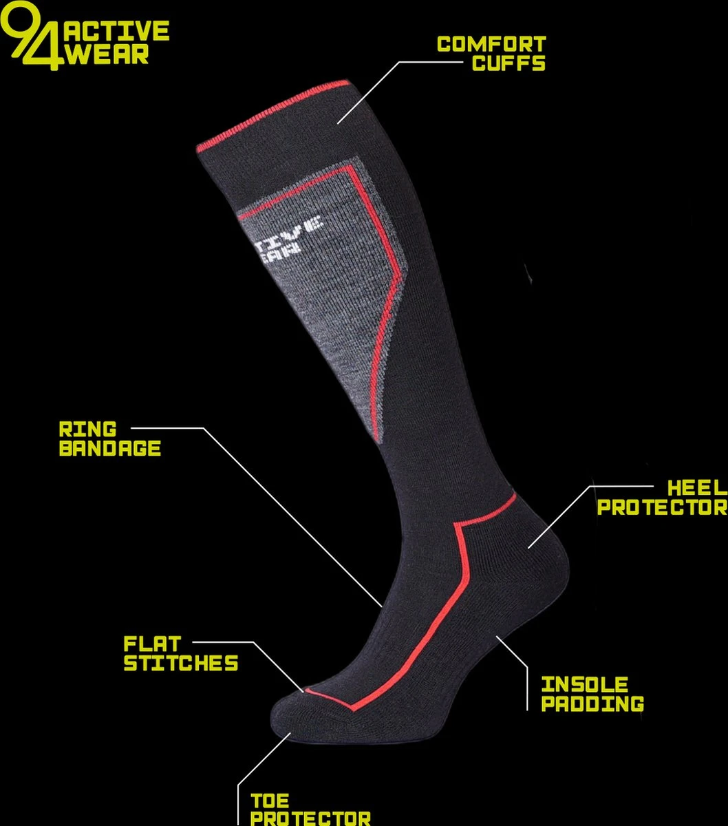 94activewear Skisokken Heren - Maat 43/46 - Merino Wol - Thermo Skisokken - Wintersportsokken - Warme & Droge Voeten - Naadloos - Zwart 3 94activewear Skisokken Heren - Maat 43/46 - Merino Wol - Thermo Skisokken - Wintersportsokken - Warme & Droge Voeten - Naadloos - Zwart - Afbeelding 3