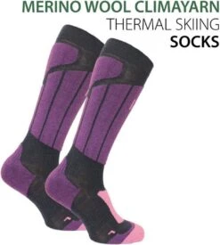 Norfolk Skisokken - Merino Wol Climayarn - Warm En Droog Thermo Skisokken Met Zonedemping - Maat 39-42 - Paars - Aspen