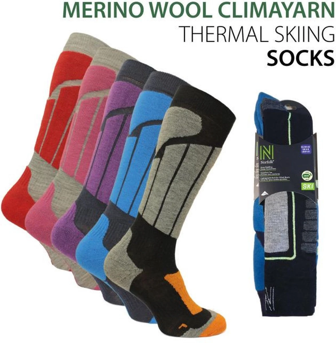 Norfolk Skisokken - Merino Wol Climayarn - Warm En Droog Thermo Skisokken Met Zonedemping - Maat 39-42 - Paars - Aspen 2 Norfolk Skisokken - Merino Wol Climayarn - Warm En Droog Thermo Skisokken Met Zonedemping - Maat 39-42 - Paars - Aspen - Afbeelding 2