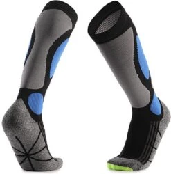 MyStand Skisokken - Wintersportsokken - Skiën Snowboarden Of Wandelen - Wintersokken Compressie - Dames/Heren - One Size - Maat 37 Tot 47 - Blauw