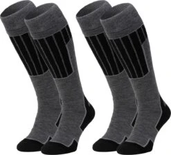 NOMAD® Skisokken Essential 2-Pack | Maat 39/42 Grijs | Skiën / Snowboarden / Wandelen | Goede Vochtafvoer | Extra Versteviging | Ski Sokken Heren / Dames