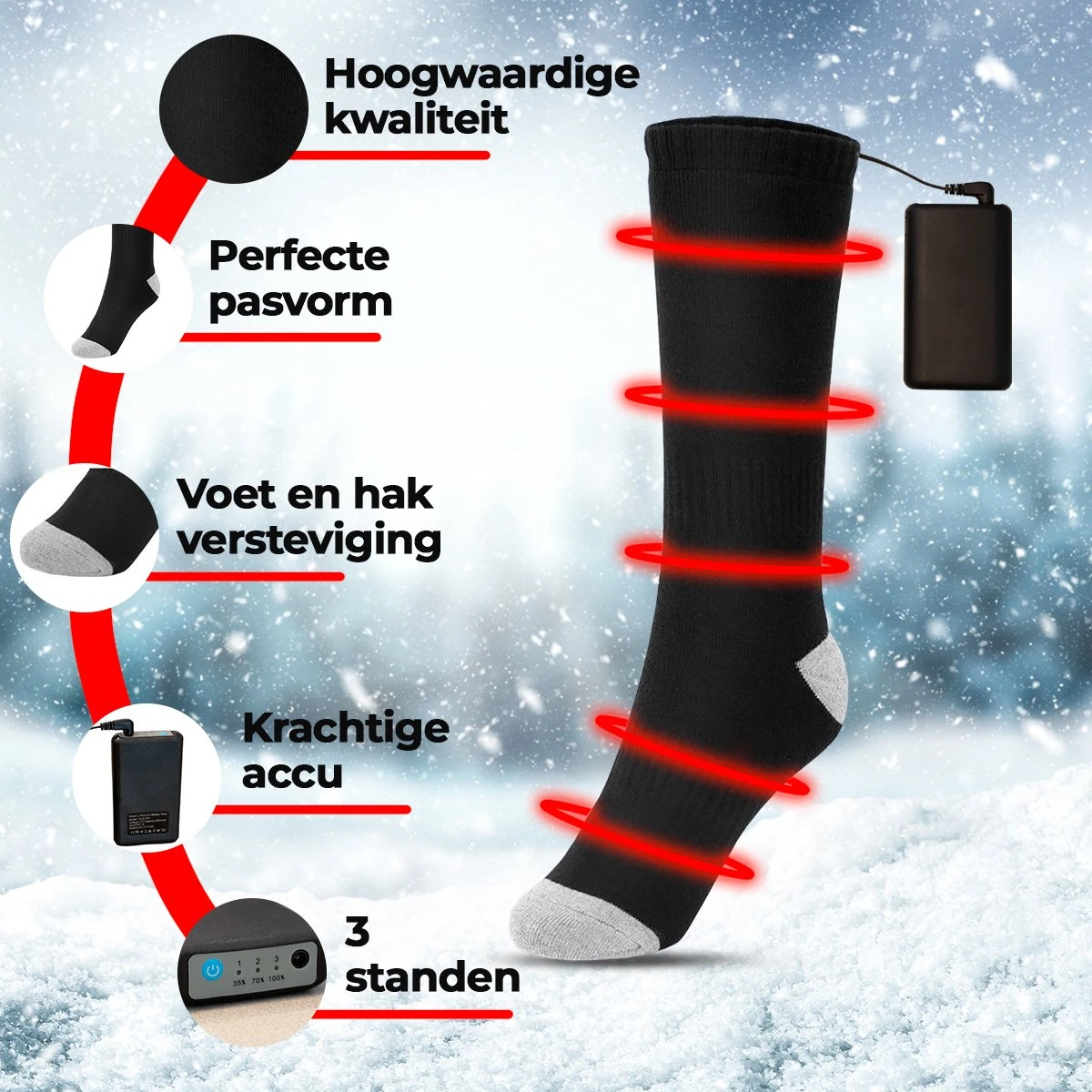 Saaf Verwarmde Sokken - Elektrisch - Oplaadbaar - Incl. Oplader - 3 Standen - Unisex - Maat 38-44 3 Saaf Verwarmde Sokken - Elektrisch - Oplaadbaar - Incl. Oplader - 3 Standen - Unisex - Maat 38-44 - Afbeelding 3